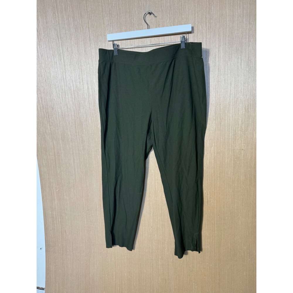 Eileen Fisher Women 1X Dark Green Viscose Stretch Slim Ankle Pants Side Slit Hem